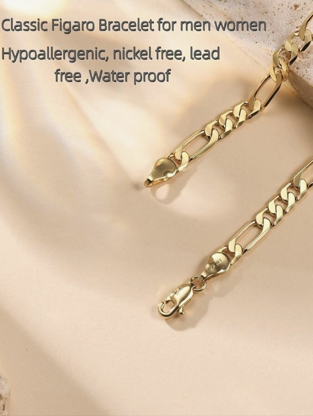 14K Gold Figaro Chain Bracelet 7.5 Inch - Picture 5 of 8